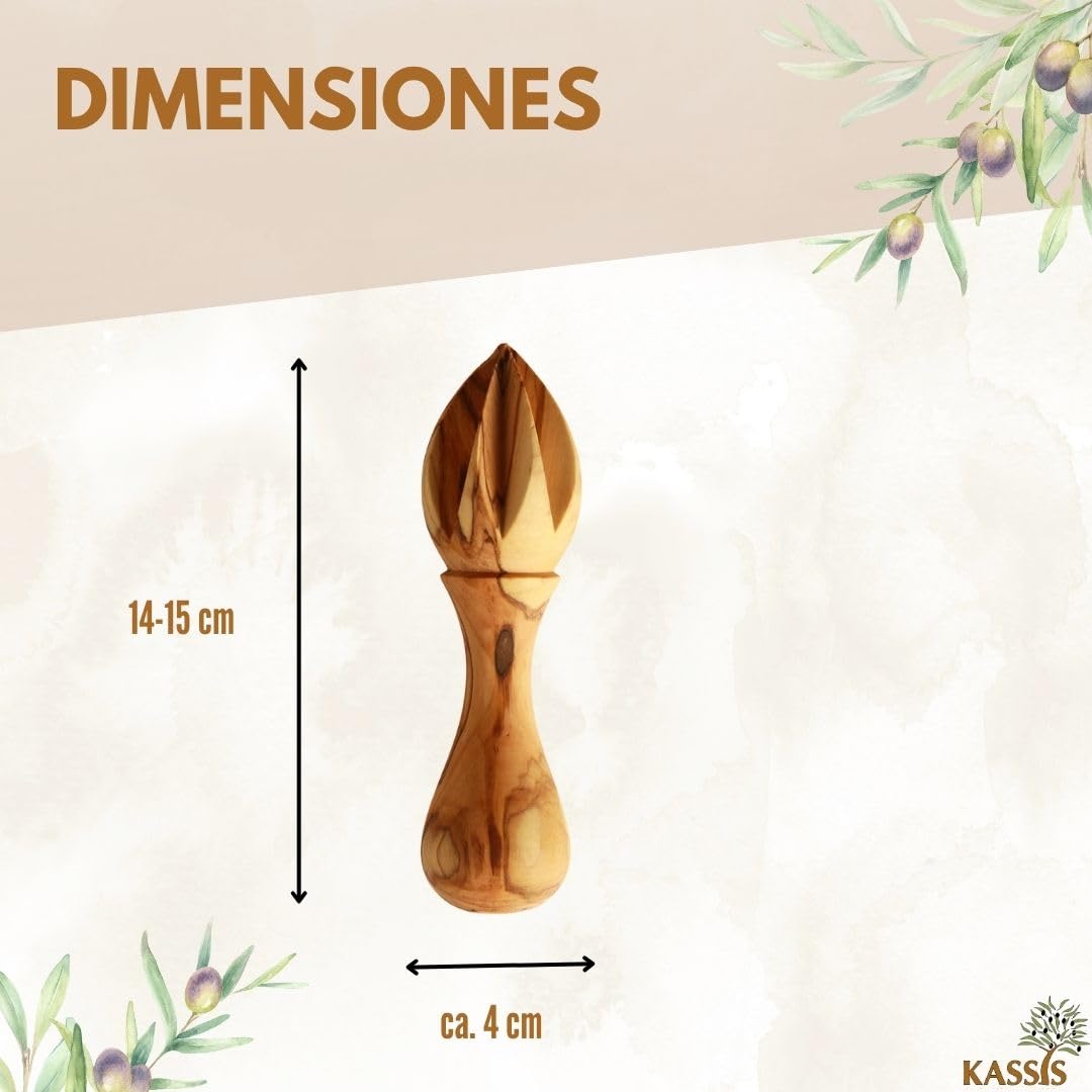 KASSIS exprimidor de limones de madera de olivo - exprimidor de cítricos para zumo fresco - de cítricos artesanal, de limas, de naranjas 14 cm