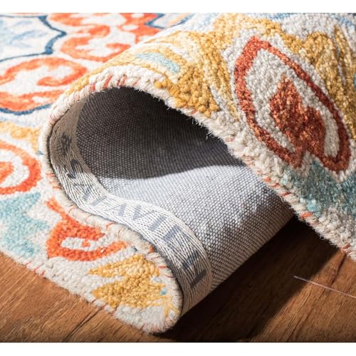 Image of Hand-Tufted Wool Large Carpet for Living Room 9x12 feet Orange Yellow Traditional Design Anti-Skid High Pile Thick Carpet & Rugs for Bedroom & Hall