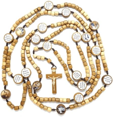 Rosário em Madeira Rústica com Mistérios - 4 Terços - 20 Dezenas