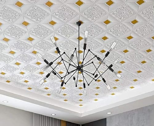Image of KASHIVAL Self-Adhesive Waterproof PE Foam 3D Wall Panels Wallpaper Sticker for Bathroom, Living Room, Hotel and Home Decoration (70 x 70cm, Appx. 5.3Sq Feet) (JD Gold Square)