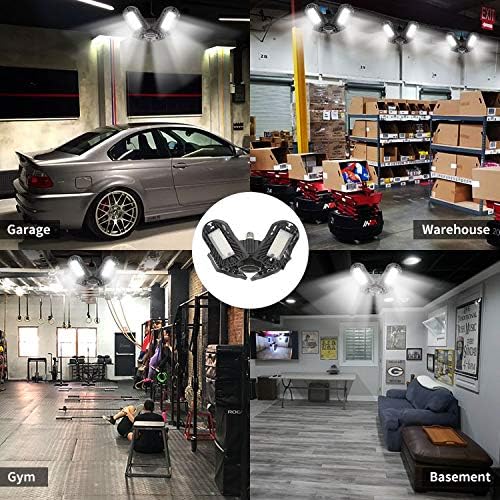 LED Garage Light 120W, Upgrade 4 Panels 12000LM Deformable E26 Garage Ceiling Lighting, Adjustable Aluminum Wing 6000K LED Commercial Light, Shop Light, Barn Light, Bay Light, Warehouse Ceiling Light