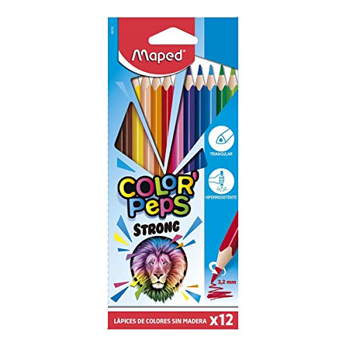 Maped Color´Peps Strong Lapices de Colores, Triangulares, Extruidos, Multicolor, paquete de 12