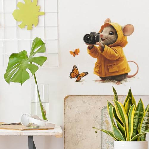 Vinilo Decorativo Ratón Fotógrafo con Mariposas miniatura 4