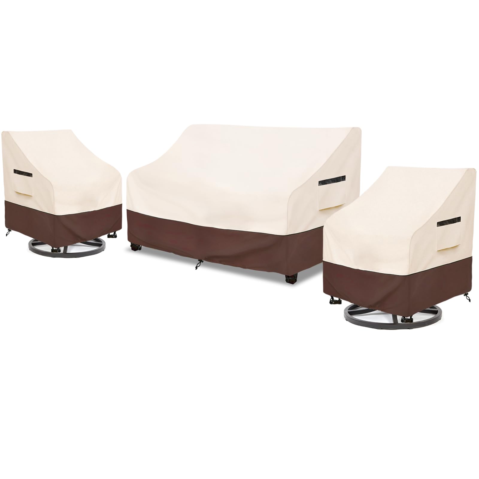 Rileytee 3 Piece Heavy Duty Waterproof Patio Furniture Covers,Outdoor Furniture Covers for Patio Furniture,Includes 2 Patio Chair Covers 33in and 1 Patio loveseat Cover 79in,Beige — image 1