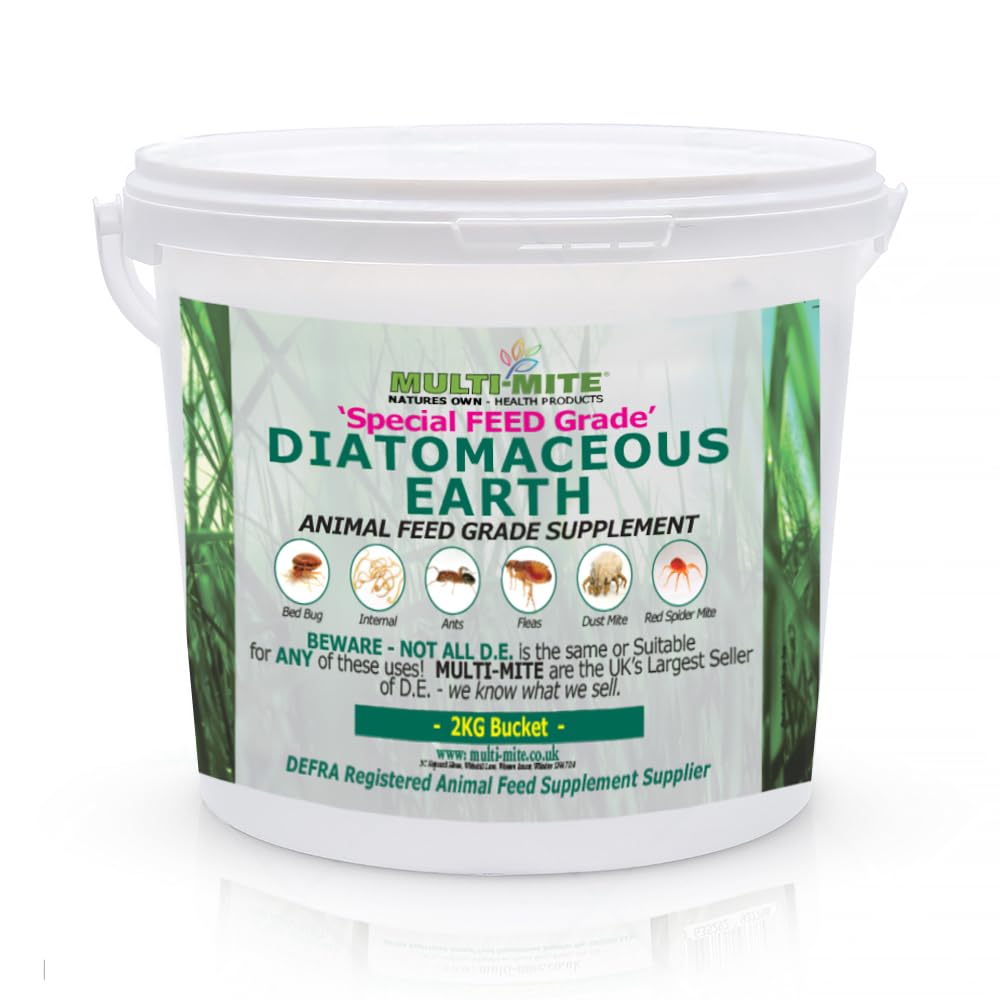 Multi-Mite 2kg Bucket Feed Grade Diatomaceous Earth - Red Mite, Fleas & All Animal Lice Control Powder - 100% Natural Insect Killer Pest Mite Treatment
