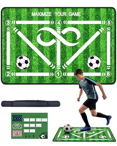 Soccer Training Mat 35 * 24 inch Soccer Training Equipment with Storage Bag Non-Slip Silent Equipment Soccer Footwork Training Mat for All Levels with Dynamic Manuals Green