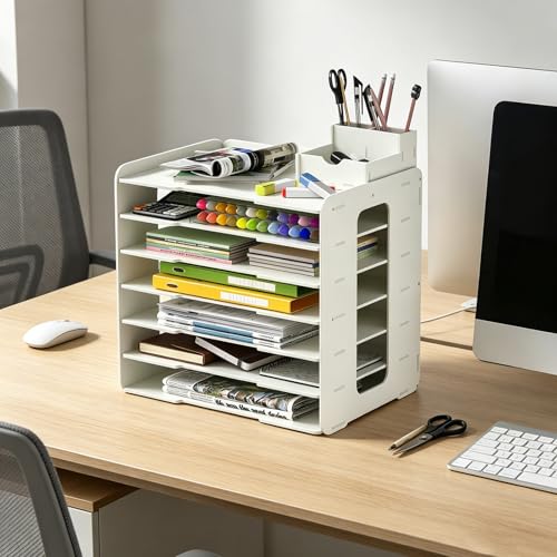 Image of 11x17 Construction Paper Organizer, PVC A3 Paper Storage Organizer for Desk 7 Tiers Scrapbook Storage Rack File Mail Sorter Document Holder Letter Tray for Office, School & Home