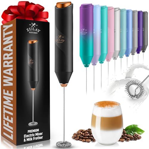 Image of Zulay Kitchen Milk Frother Handheld Battery Operated - Electric Drink Mixer for Coffee, Lattes, Cappuccinos, Matcha & Hot Chocolate - Portable Foam Maker & Coffee Bar Accessory - Alpha Black Copper