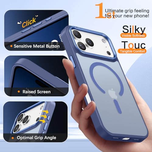 Image of YINLAI for iPhone 17 Pro Case 6.3-inch,Magnetic Compatible with MagSafe, Slim Matte Anti-Fingerprint, Shockproof Full Body Military Grade Protection for iPhone 17 Pro Cover, Blue