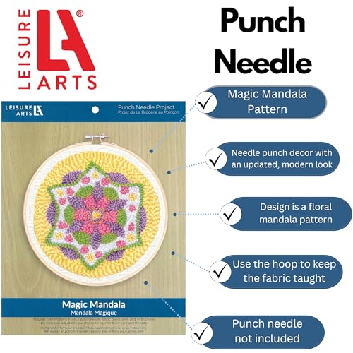 Image of LEISURE ARTS Punch Needle Kit, Magic Mandala, Adults Beginner Embroidery Kit