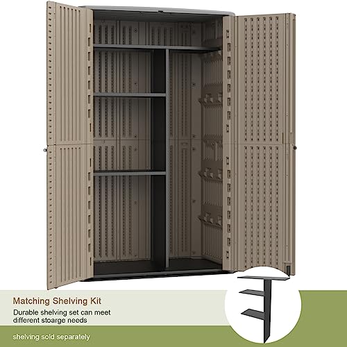 Image of KINYING Sheds & Outdoor Storage, 66 cu.ft Vertical Outdoor Storage Cabinet, Resin Storage Sheds Outdoor with Floor for Garden Tools,Patio Furniture,Garbage Cans(Brown Color)