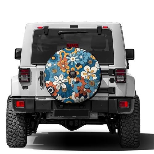 Image of Delerain Spare Tire Cover with Backup Camera Hole Floral Hippie Pattern Wheel Covers Sun Protection Waterproof for Truck RV Trailer SUV and Many Vehicle (14 Inch for Diameter 23 inch-27 inch)