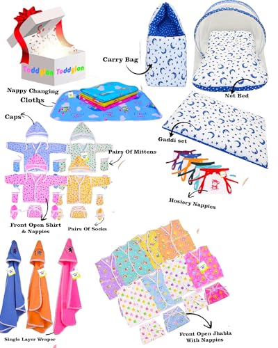 Image of Toddylon 56 in 1 New Born Baby Products All | Gift Packs | Maternity Kit | Baby Clothes | Baby Bedding Set | Essentials Items | Baby Shower | Combo Pack | Infants (Multicolor, 0-6 Months)