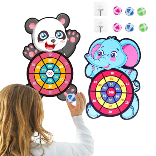 Mengger Juego De Dardos para NiñOs, 2pcs Tablero de Dardos Grande para Niños Dardos Velcro Niños Elefantes Panda Juego para Niños con 6 Bolas Adhesivas Y 2 Ganchos Juego de Lanzamiento