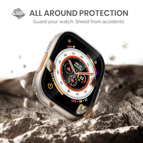 Image of Misxi 2 Pack PC Case Built-in Tempered Glass Screen Protector Compatible with 49mm Apple Watch Ultra 3 (2025) / Ultra 2 / Ultra, Shockproof Protective Cover with Button for iWatch, 1 Black + 1 Transparent
