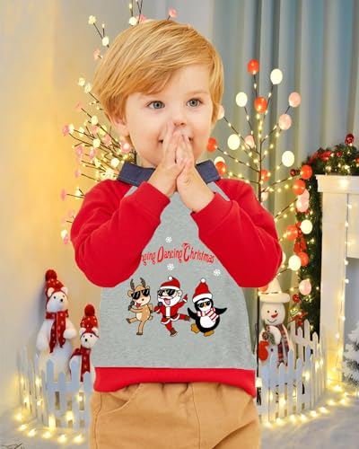 DDSOL Toddler Boy Ugly Xmas Raglan Long Sleeve Santa Elk Sweatshirt Kids Christmas Dinosaur Sweater Pullover Tops 2-7T4