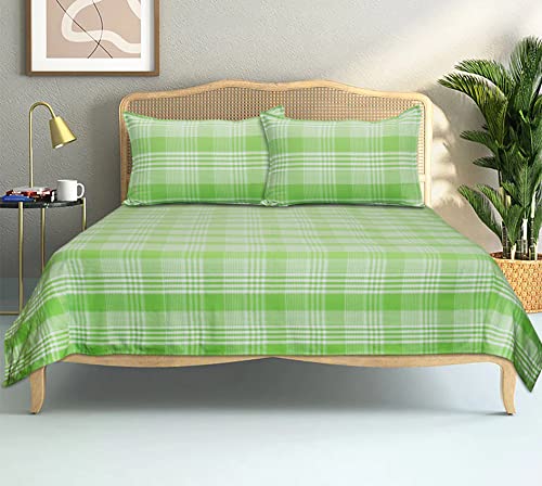 Image of AIRWILL, 200GSM Handloom Cotton Double Bedsheet with 2 Pillow Covers (Track Dobby Green)