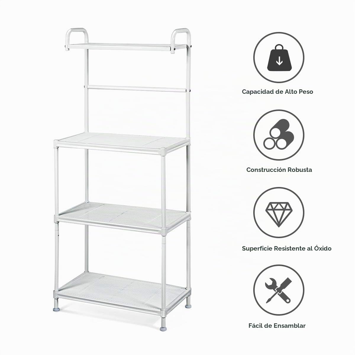 GOPLUS Estantería de 4 Niveles para Microondas, con Gran Espacio de Almacenamiento, Estante de Almacenamiento de Hierro Lacado, Capacidad de Carga de Cada Nivel 25 kg (Blanco)