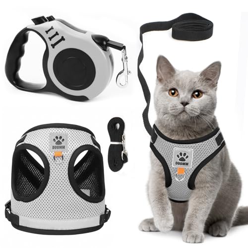 Feirdhoo Katzengeschirr mit Leine, Ausbruchsicher, Reflektierende Streifen, Brustgeschirr, Verstellbar für Katzen Kätzchen Welpen, Größe Brust Umfang: 35-40 cm, Grau, Gestreift Feirdhoo Katzengeschirr mit Leine, Ausbruchsicher, Reflektierende Streifen, Brustgeschirr, Verstellbar für Katzen Kätzchen Welpen, Größe Brust Umfang: 35-40 cm, Grau, Gestreift