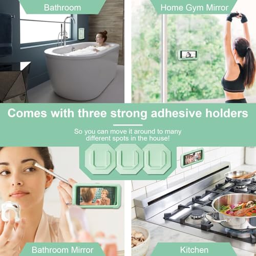 Image of URROY Shower Phone Holder Waterproof, 360 Rotation Shower Phone Case, Anti-Fog High Sensitivity Universal Cover Mount Stand for Bathroom Wall Mirror Bathtub Kitchen, Gift for Men Women New Mint