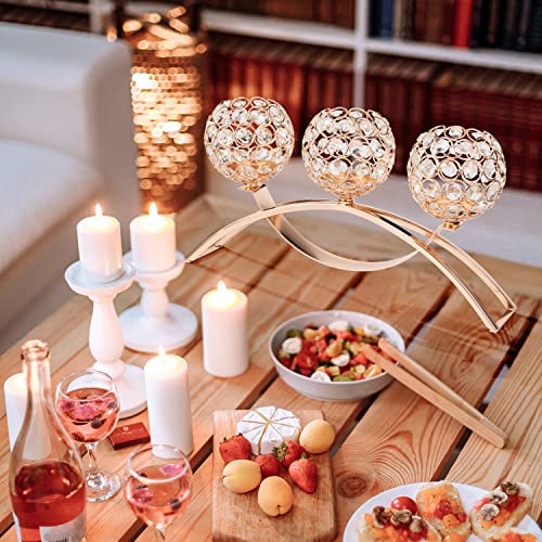 Gold Crystal 3 Arms Candle Holders, Table Centerpieces For Dining Room Table Wedding Gold Centerpieces Table Decoration, Pillar Candle Holder Crystal Candelabras Crystal Table Centerpiece Stand #TOP6