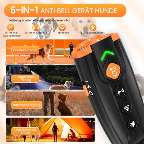 Antibellhalsband für Hunde, Anti-Bell-Gerät für Hunde, Wiederaufladbar Antibell Ultraschall Gerät mit 4 Modi, LED-Taschenlampe, 7m Reichweite, für kleine, Mittelgroße und Große Hunde (Schwarz.)