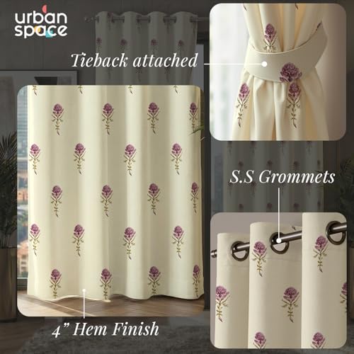 Image of Urban Space 100% Blackout Window Curtains 5 Feet Long Set of 2 | Printed Blackout Curtain | Thermal Insulated Curtains for Living Room, Bedroom Decor, Tieback Included (Moonstem, 5 Feet)