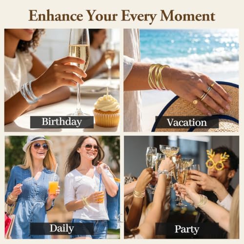 AOJOLIO Gold Glitter Silicone Jelly Bangles for Women, Stackable Waterproof Soft Ladies Bracelets, Sparkling Fashion Jewelry Gift for Party Holiday Daily Wear - 4