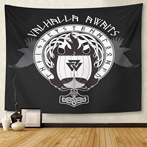 Emvency 60"X80" Black And Whitetapestry Wall Hangings Blue Boat Warship Of Drakkar Fire And Black Warrior Home Decor Tapestries For Bedroom #TOP2