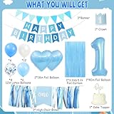 First Birthday Decorations for Boy, 1st Birthday Decorations Boy with High Chair Banner, Number 1 Balloon Cake Topper Crown Banner For Baby First Birthdays Decoration