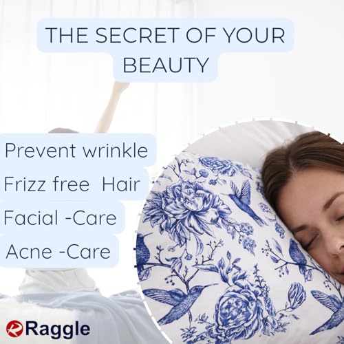 Image of RAGGLE Satin Silk Pillowcase for Hair and Skin Standard Size 18 inchX 28 inch with Soft Breathable Smooth Cooling Pillow Covers for Sleeping or Pillow Protector (2, Blue Printed)