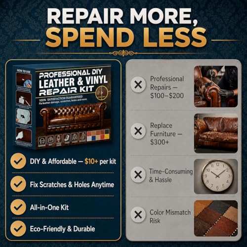 Vigorder Leather Repair Kit for Furniture, Vinyl Repair Kit for Car Interior, Sofa, Purse and Jacket, Restore Any Material with Super Easy Instructions to Fix Scratches, Tears, Holes, Peeling by Vigorder - Used condition - Image 8