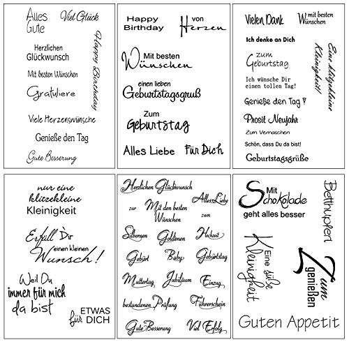 Silikonstempel Sprüche Deutsch Set FOLANVOFF 6 Blätter Geburtstag Stempel Clear Stamps Glückwünsche Clearstamp Set für DIY Bullet Journal Scrapbooking Fotoalbum Geburtstag Stempelset