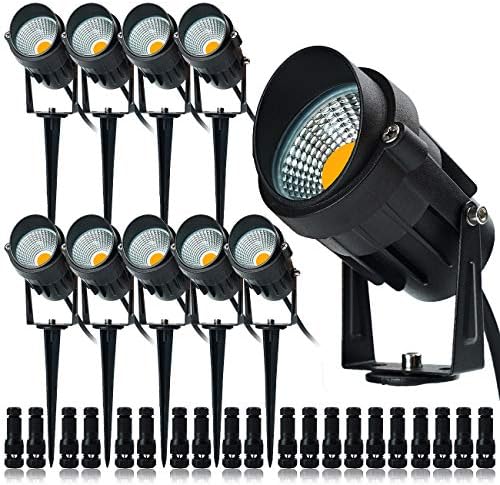 ELEGLO 9W LED Landscape Lights, Low Voltage Landscape Lighting,AC/DC 12V Security Bright Landscape Spotlight IP65 Waterproof for Garden Yard Pathway Wall Flag(10 Pack Warm White with Connector)