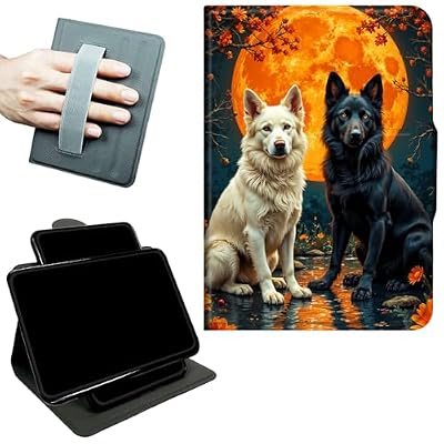 RWUTYTIUL Rotating Handle Case for iPad Pro 13 Inch M5 2025/M4 2024, 360 Degree Swivel Kickstand with Magnetic Closure, Shockproof Leather Protective Cover for Women Men, Black White Wolf