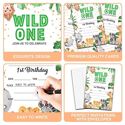 Yqv Birthday Invitations, 4"X6" Wild One 1St Birthday Party Invitations With Envelopes For Jungle Animals Birthday Party Decorations Supplies(20 Pieces)-C04 #TOP2