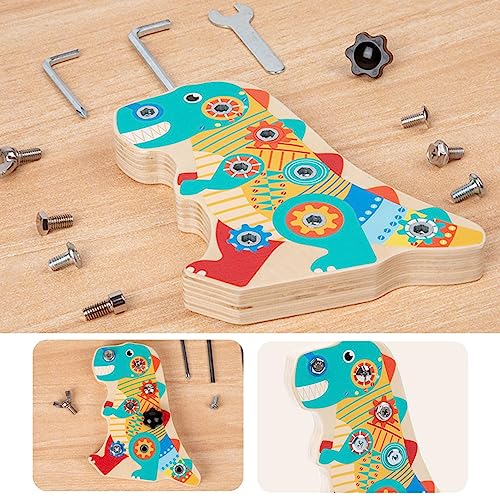 Placa de chave de fenda para crianças - Conjunto de brinquedos sensoriais de madeira de dinossauro M