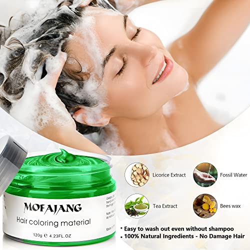 Image of Green Temporary Hair Dye Wax Natural Instant Hair Color Wax Pomades 4.23 oz, Hair Styling Clay for Party, Cosplay, Halloween, Christmas