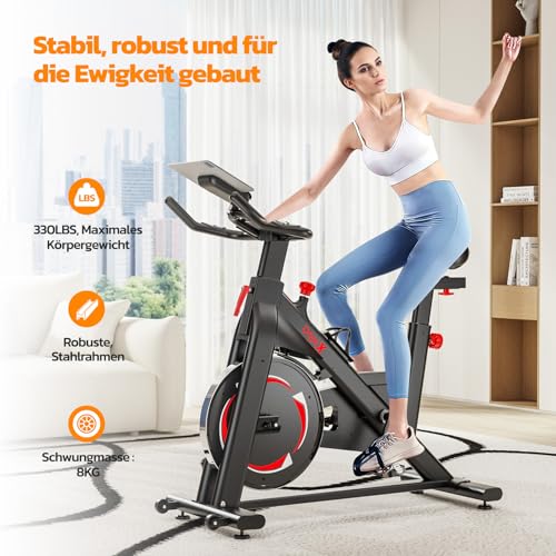 Dripex Heimtrainer Fahrrad mit Magnetischem Widerstand, Indoor Fitnessbike mit 8KG Schwere Schwungrad,Herzfrequenzmonitor&LCD Monitor,Stille Stationäre Fahrräder für zu Hause,Max.150kg – Bild 4