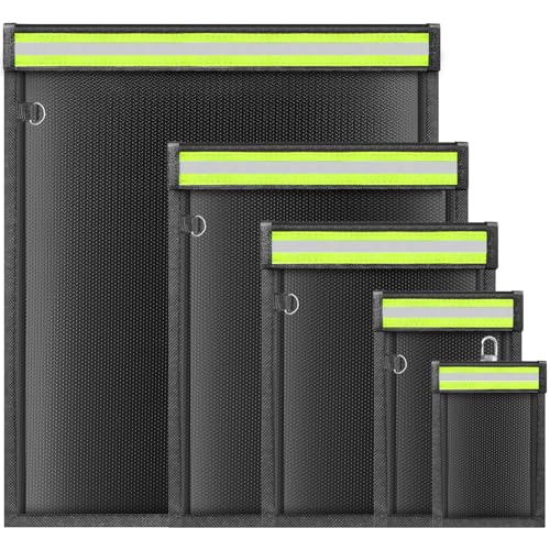 yaokvide Large Faraday Bags with Reflective Strip - 5 Pack Faraday Cages for Laptops & Tablets & Phones & Car Keys, Faraday Key Fob Protector, Fireproof & Waterproof Anti-Theft Signal Blocking Pouch