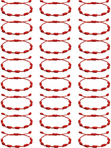 24 Pieces Red Braided Bracelets Adjustable Red Cord Bracelet Knotted Kabbalah Protection Amulet Handmade Friendship Bracelets for Women Men Success Prosperity Good Luck(Classic Style)
