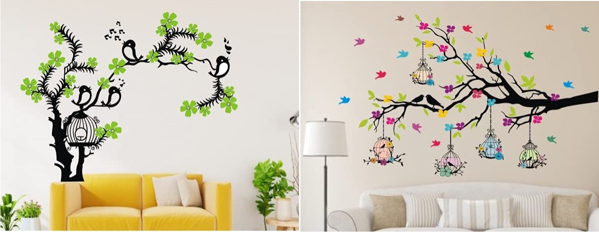 Heaven Decors PVC Nature Tree with Green Flower, Birdcage and Singing Bird & Tree Branches with Birdcage with Flower- Multicolour Combo (B092TR9CCV) Amazon Price History, Amazon Price Tracker