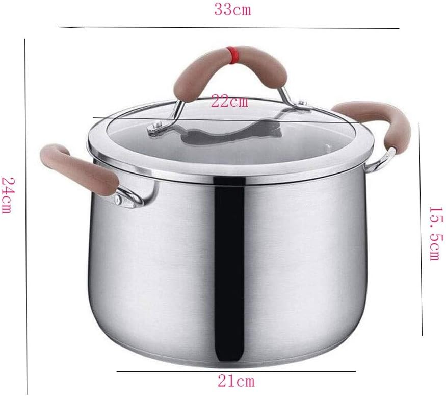 ガラス蓋付きステンレス製ストックポット ダブルイヤーヌードルポット お粥用シチューポット 電磁調理器ガス対応