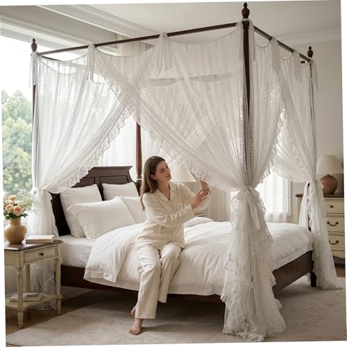 Dosel de cama blanco estilo princesa con 3 aberturas para habitacion de ninas 3