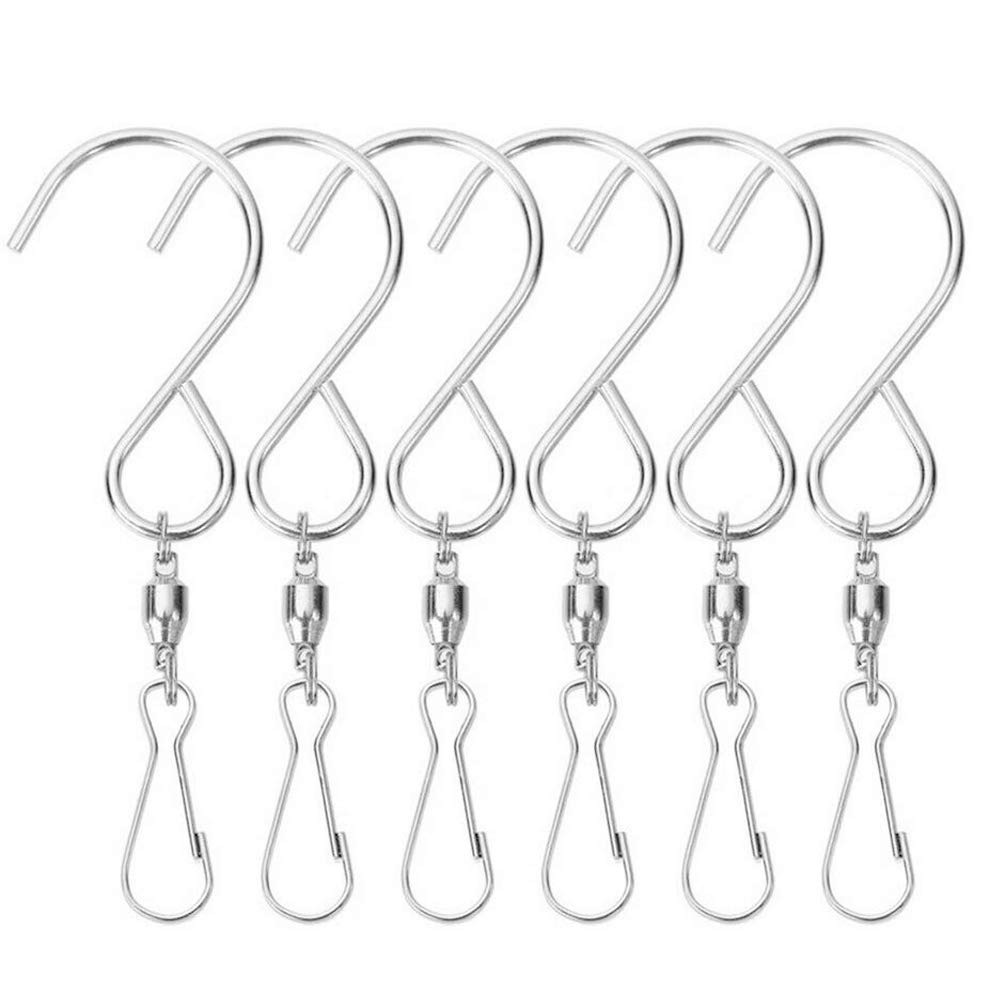 Lainin6 Pack Smooth Spinning Swivel Clip Hanging S Hooks Wind Spinner Rotate Spiral Tail Crystal Twister Display Hanger