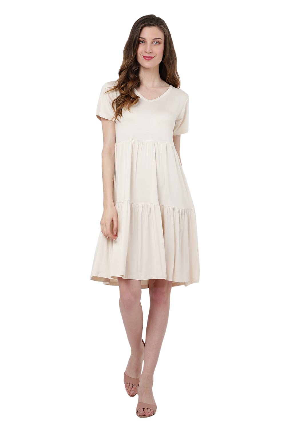 Miss Lavish London Women's V Neck Tiered Summer Dress Casual Short Sleeve Swing T Shirt Mini Dresses