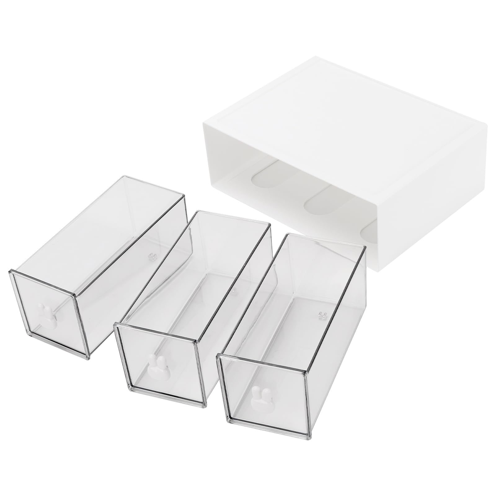 SINJEUN 2 scatole da tè impilabili da 23 x 17 x 8 cm, con 3 cassetti, in plastica con adesivo, scatola per tè, caffè, cucina, bagno, ecc