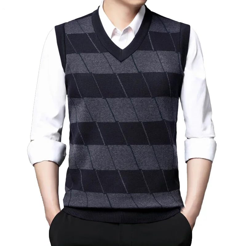 Mens V-Neck Sleeveless Knitted Vest Business Knitwear Waistcoat Sweater Cardigans2