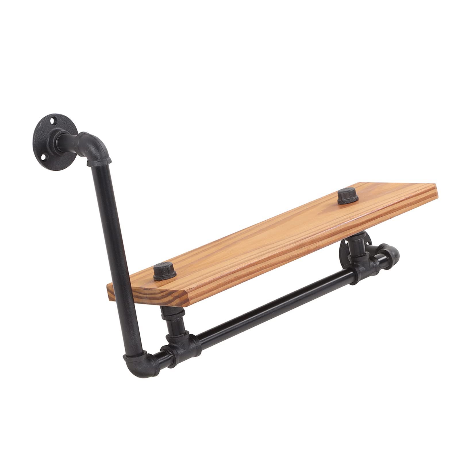 Étagère flottante rétro en bois et métal noir style industriel pour salon