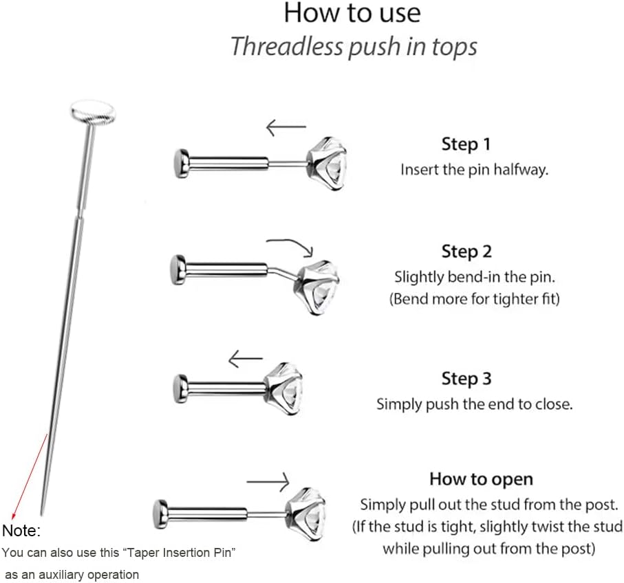 TOPBRIGHT 12Pcs 16G 18G Flat Back Earrings 316L Surgical Steel Threadless Tragus Cartilage Nose Stud Push Pin Lip Stud Rings Medusa Piercing Jewelry Hypoallergenic for Women Men - Image 4